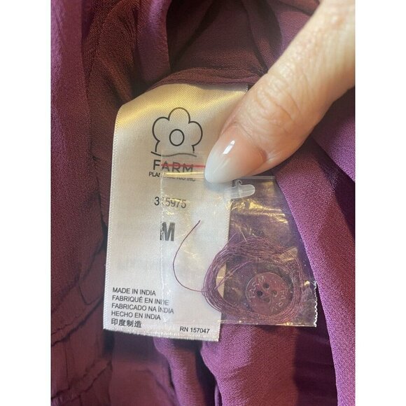 Farm Rio Ruffled Sheer Smocked Blouse Burgundy Maroon NWOT - Picture 11 of 12